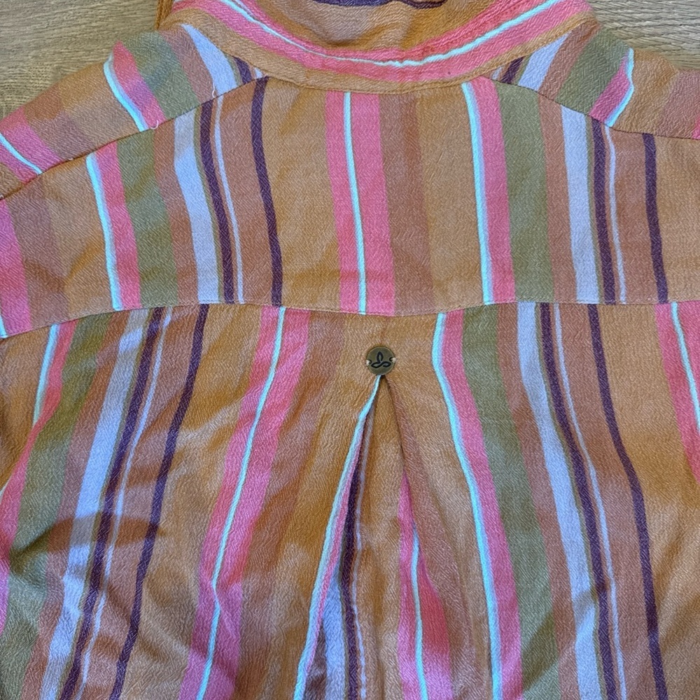 PrAna Womens SzMedium Orange Striped High Low Button Front Shirt Beach Coverup - Picture 8 of 9